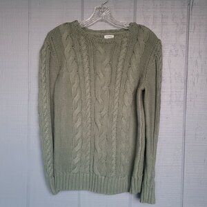 L.L.Bean Bay Leaf Green Women's Double L Cable Crewneck Sweater. Size M